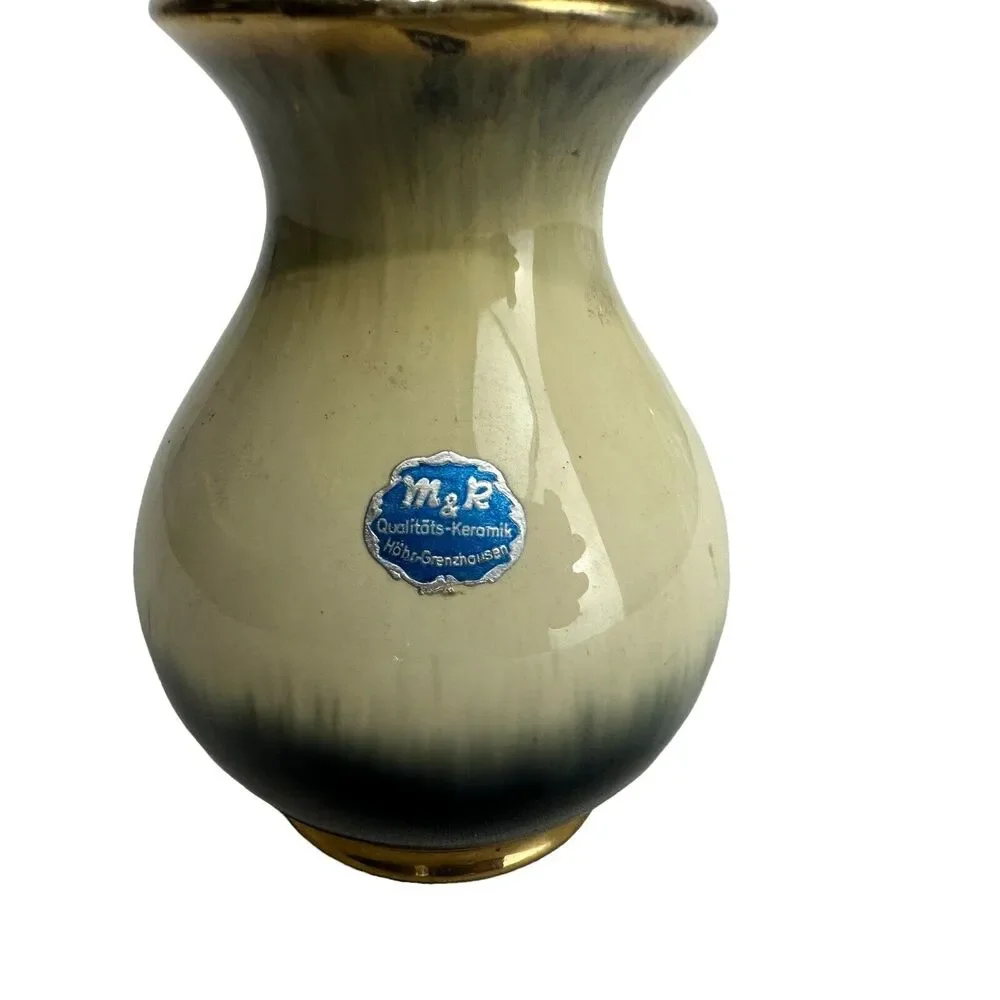 m&r west Germany art pottery vase 8010 Small 4 In. Metallic Gold Drip Graze